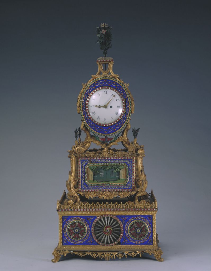 图片[1]-Copper plated enamel flower rotating activity running clock-China Archive